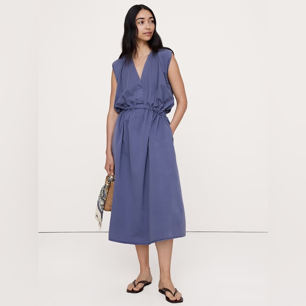 NWT! Banana Republic Lake Town Blue Cotton Twill Cinch-Waist Dress -Size Large 🥥